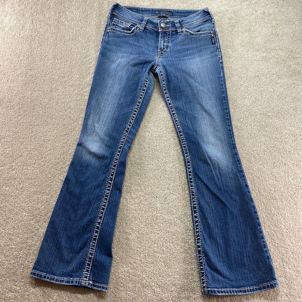 Silver Jeans Suki Women 28x32 Blue Mid Rise Bootcut Contrast Stitch Fits (30x31)